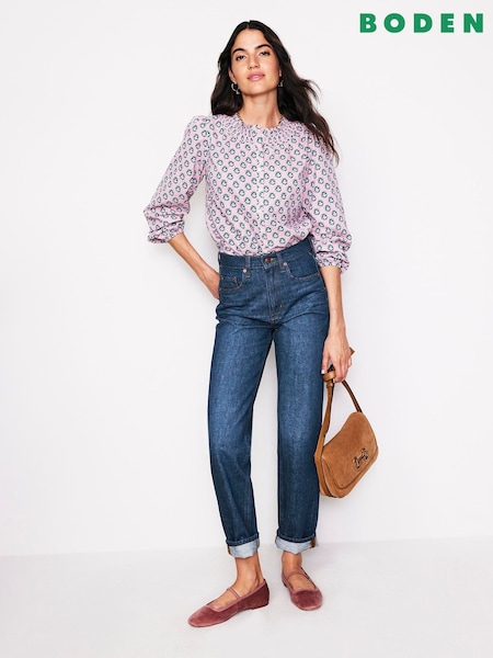 Boden Blue Navy 100% Cotton High Rise Straight Leg Jeans (E96850) | €66