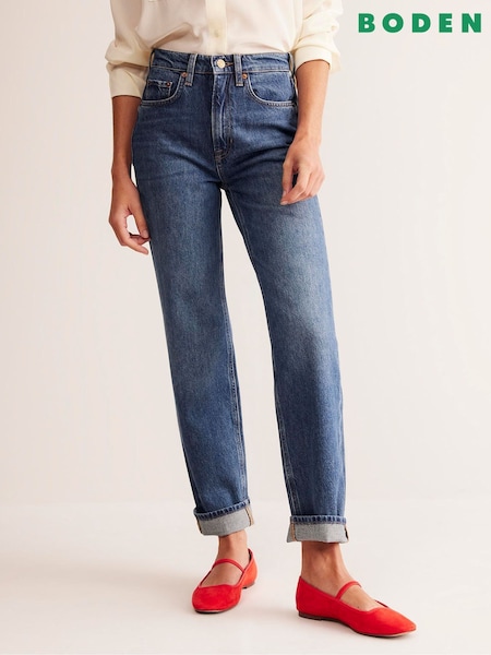 Boden Blue 100% Cotton High Rise Straight Leg Jeans (E96851) | €132
