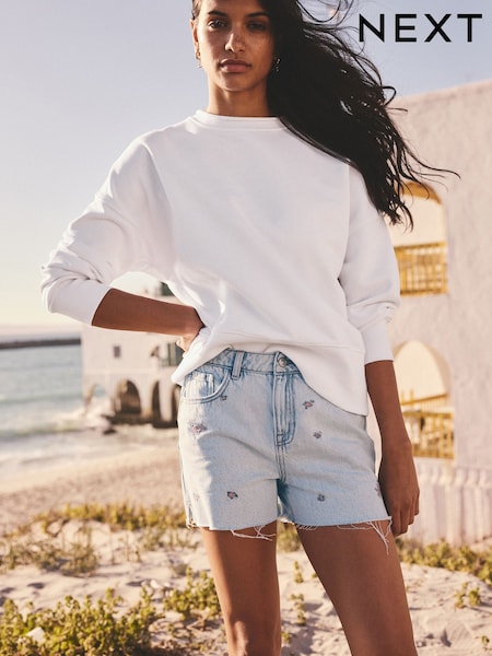 Decolorat - Turn Up Embroidered 100% Cotton Shorts (E96867) | 166 LEI