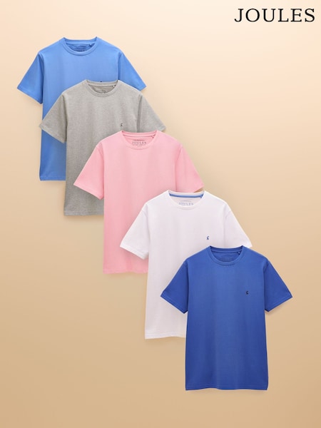 Joules Everyday Multi Bright 5 Pack Crew Neck Cotton T-Shirts (E96878) | R$ 690