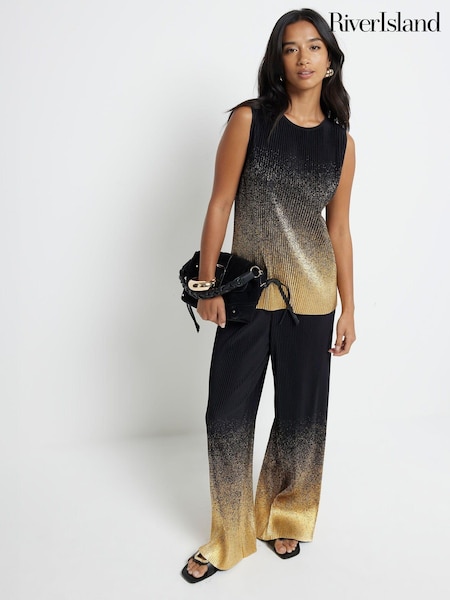 River Island Petite Ombre Foil Plisse Trousers (E96889) | €63