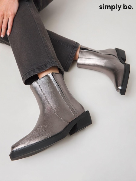 Simply Be Metallic Wide Fit Secret Stretch Seam Western Ankle Boots (E96994) | AED134