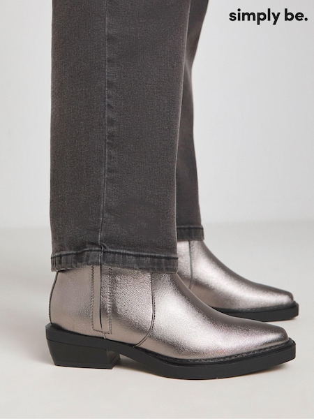 Simply Be Metallic Extra Wide Fit Secret Stretch Seam Western Ankle Boots (E97008) | AED134