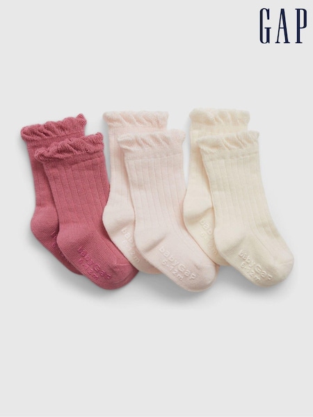 Gap Pink Frill 3 Pack First Favourites Crew Socks (Newborn-24mths) (E97151) | kr86