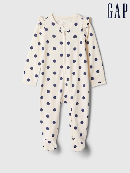 Gap Cream Spot 100% Cotton Two Way Zip Footed Baby Sleepsuit (Newborn-9mths) (E97154) | €13.50