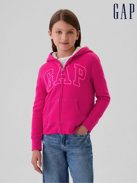 Rosa magenta - Gap Logo Sherpa-Lined Zip Up Hoodie (4-13yrs) (E97157) | 42 €
