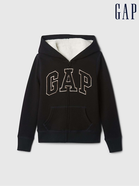 Gap Black Logo Sherpa-Lined Zip Up Hoodie (4-13yrs) (E97158) | €25
