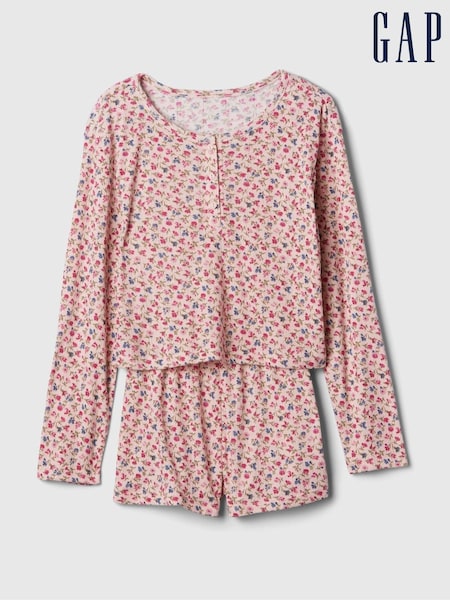 Gap Pink Floral Henley Pyjama Shorts Set (4-13yrs) (E97210) | €19.50