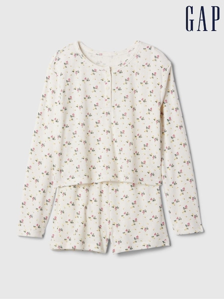 Gap White Floral Henley Pyjama Shorts Set (4-13yrs) (E97211) | €19.50