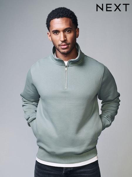 Blue Jersey Cotton Rich Quarter Zip Sweatshirt (E97247) | R$ 305
