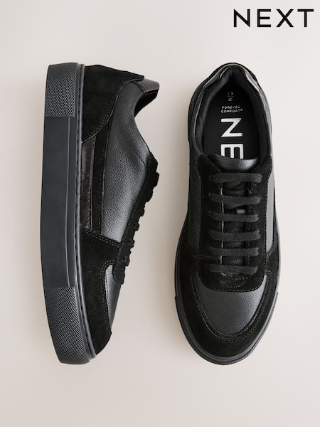 Black Forever Comfort® Leather Chunky Panel Detail Lace Up Trainers (E97249) | €55