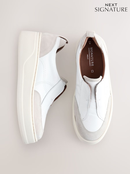 Белый - Slip On Signature Forever Comfort® Leather Chunky Wedge Platform Trainers (E97254) | €56