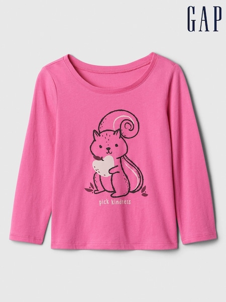 Gap Pink Long Sleeve Logo Graphic T-Shirt (6mths-5yrs) (E97261) | €5.50
