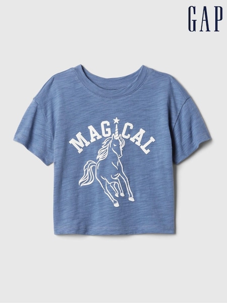 Gap Blue Unicorn Athletic Logo Graphic Short Sleeve Crew Neck T-Shirt (6mths-5yrs) (E97290) | €7