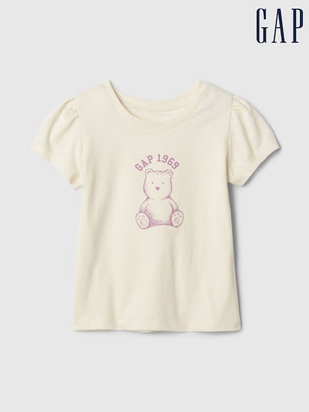 Gap Cream Brannan Bear Logo Short Sleeve Crew Neck T-Shirt (6mths-5yrs) (E97292) | €13