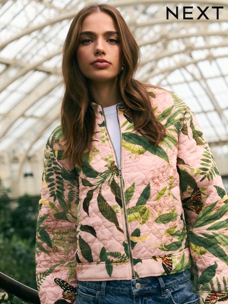 Pink Floral Kew Gardens Quilted Bomber Jacket (E97325) | R1,038