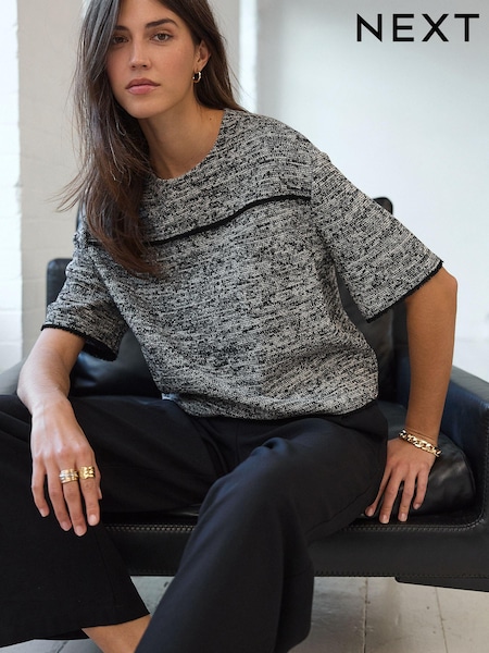 أسود/أبيض - Boxy Boucle T-Shirt (E97361) | ‏73 د.إ.‏