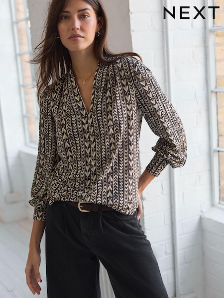 Viini Sydän Printti; kuvio - Long Sleeve V-neck Blouse (E97369) | €47