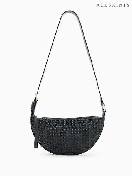 AllSaints Black Half Moon Stud Cross-Body Bag (E97466) | ₪900