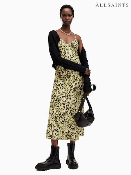 AllSaints Green Leopard Print Bryony Dress (E97526) | €59