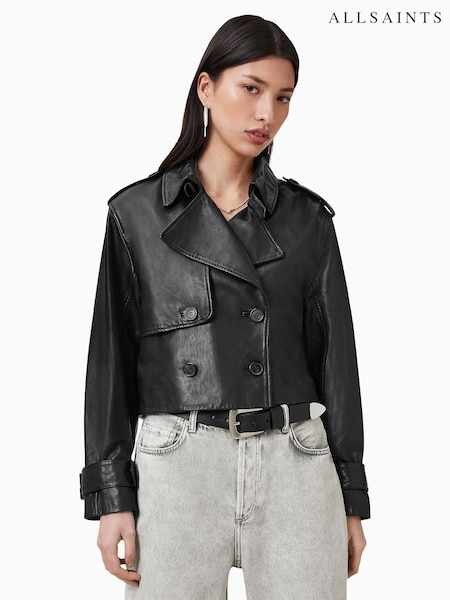 AllSaints Black Hendry Crop Trench Jacket (E97587) | ₪2,208