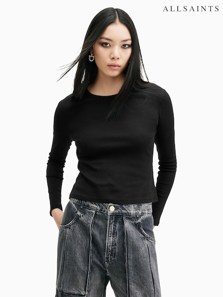AllSaints Black Stevie Longsleeve T-Shirt (E97651) | 193 QAR