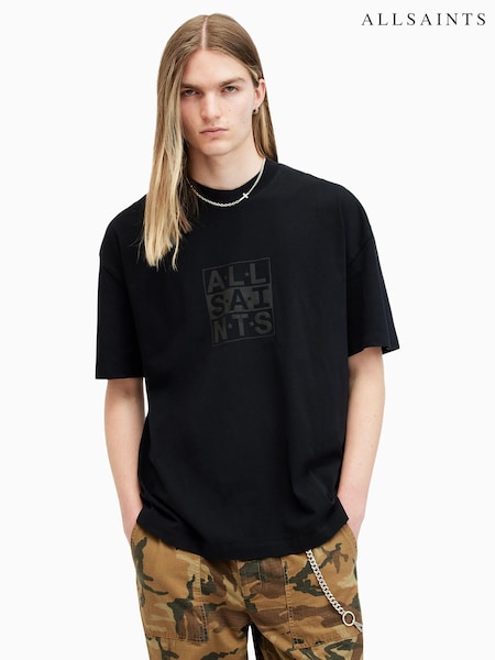 AllSaints Black Below Shortsleeve Crew Neck T-Shirt (E97658) | 272 QAR