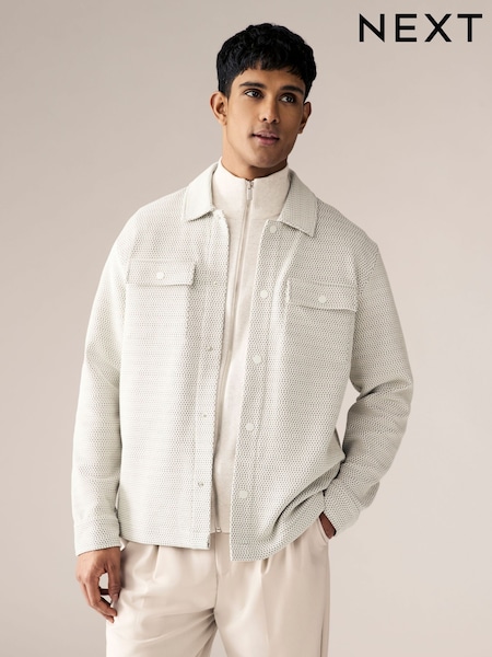 لون محايد - Two Tone Birdseye Texture Shacket With Poppers (E97774) | ‏20 ر.ع.‏