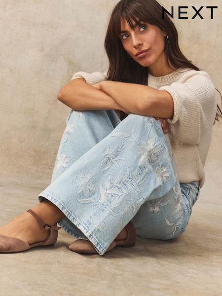 Bleach 100% Cotton Embroidered Wide Leg Jeans (E97781) | €48