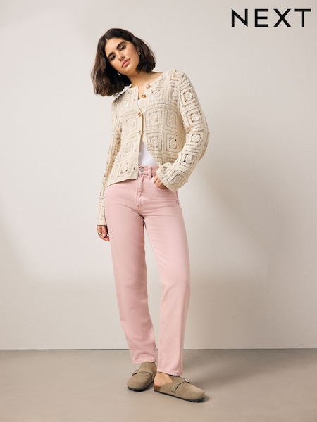 Pink 100% Cotton Column Mom Jeans (E97784) | €36