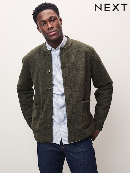 Kaki zelena - Borg Fleece Button Through Cardigan Shacket (E97808) | € 28