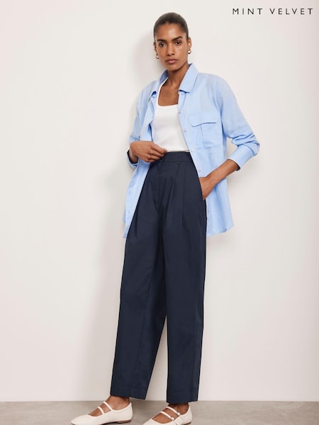 Mint Velvet Blue 100% Cotton Tapered Trousers (E97873) | €53