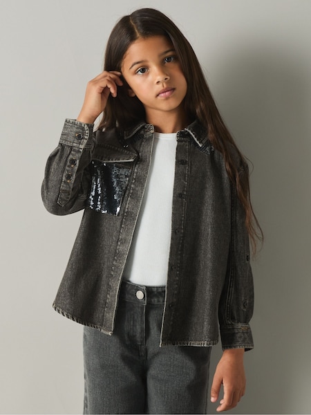 Reiss Grey Kourtney 9-13 yrs Cotton-Chambray Sequinned Shirt (E97897) | €70