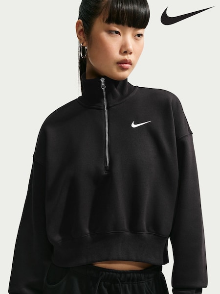 Black - Nike Sportswear Phoenix Fleece Quarter Zip Cropped Sweatshirt