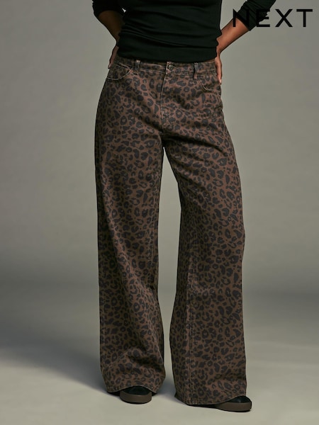 Leopard Hourglass Leopard Print Wide Leg 100% Cotton Jeans (E98024) | €49