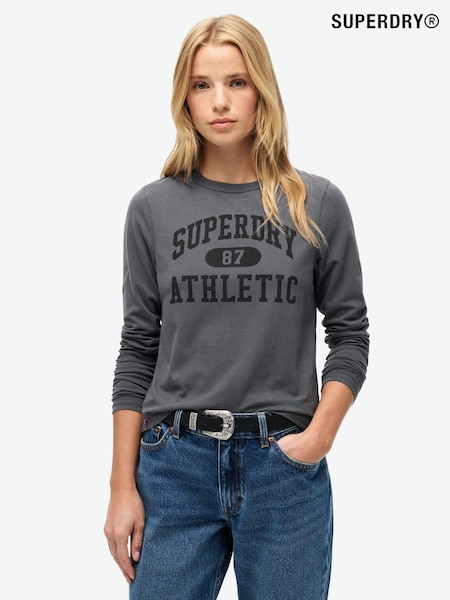 Superdry Grey Slim Athletic Essentials Ringer Long Sleeved Top (E98033) | €35