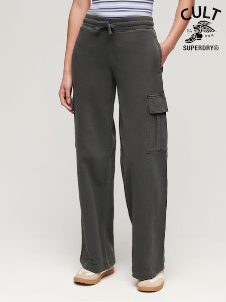 שחור - Superdry מכנסי דגמ"ח טרנינג בייסיק ספורטיביים בגזרה רחבה בסגנון וינטג', %100 כותנה (E98040) | ‏277‏₪