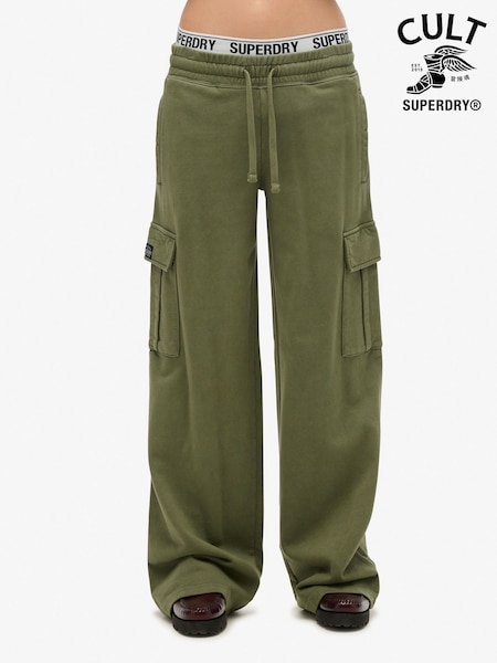 Superdry Green Athletic Essentials Vintage Wide Cargo 100% Cotton Joggers (E98044) | €84
