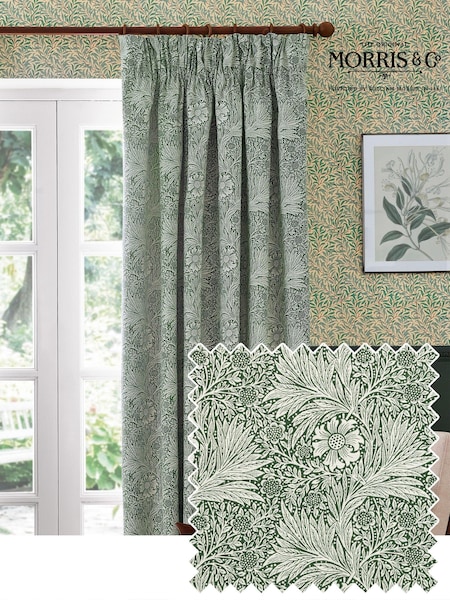 Morris & Co Marigold Jacquard Pencil Pleat Curtains (E98067) | R$ 790 - R$ 1.975