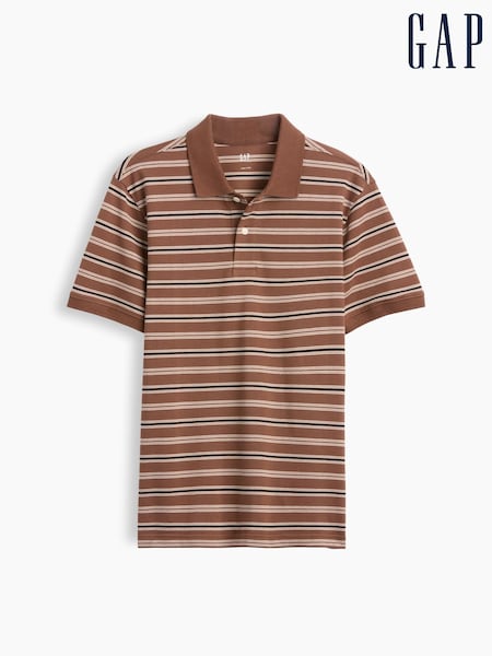 Brown Stripe - Regular Gap Logo Pique Polo Shirt
