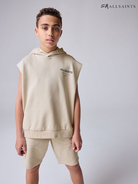 smALLSAINTS Beige Oversized Underground Sleeveless Pullover Hoodie (E98140) | €39 - €45