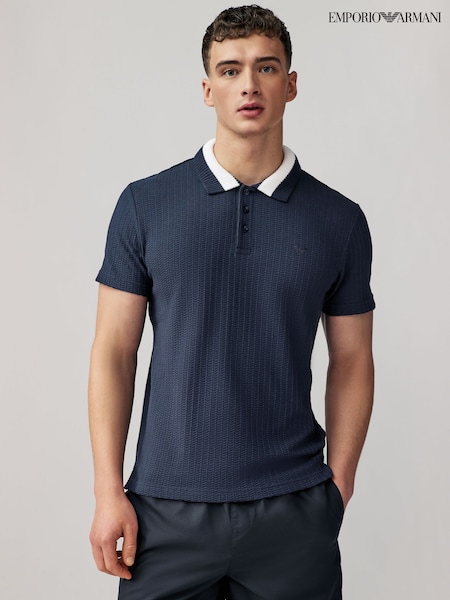 Emporio Armani Swimwear Blue Contrast Collar Knitted 100% Cotton Polo Shirt (E98201) | 6 909 грн