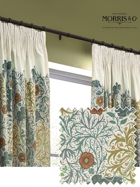 Morris & Co Stone Sunflower Seaweed Matt Velvet Pencil Pleat Curtain (E98259) | €117 - €300