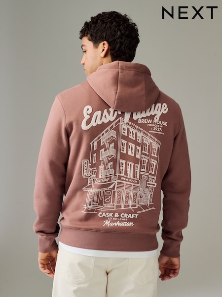 Rust Brown Cotton Rich Printed Graphic Hoodie (E98268) | R$ 325