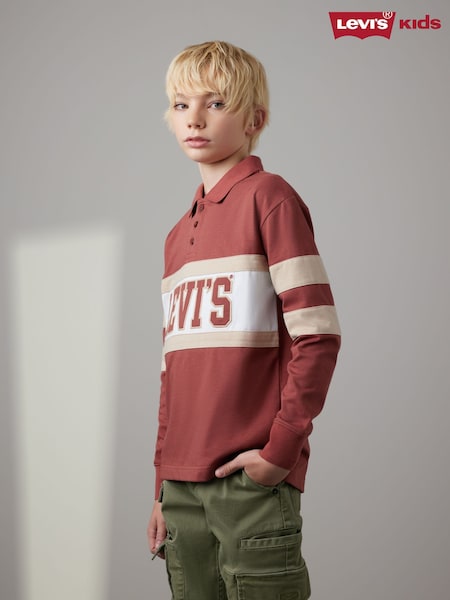 Levi's® Red Rugby Collegiate Long Sleeve Logo Polo Shirt (E98289) | $43 - $46