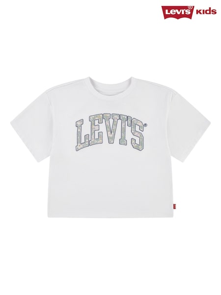 Levi's® White Floral Logo Cropped Short Sleeve T-Shirt (E98319) | 44 QAR - 49 QAR