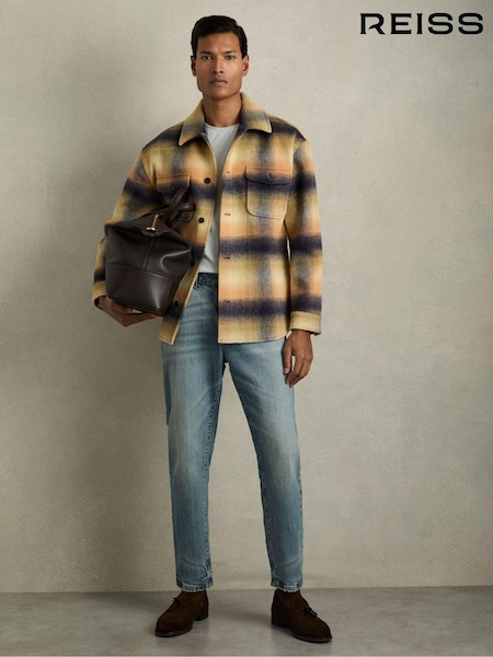 Reiss Amber Orange Kinkade Brushed Wool-Blend Check Overshirt (E98354) | €287