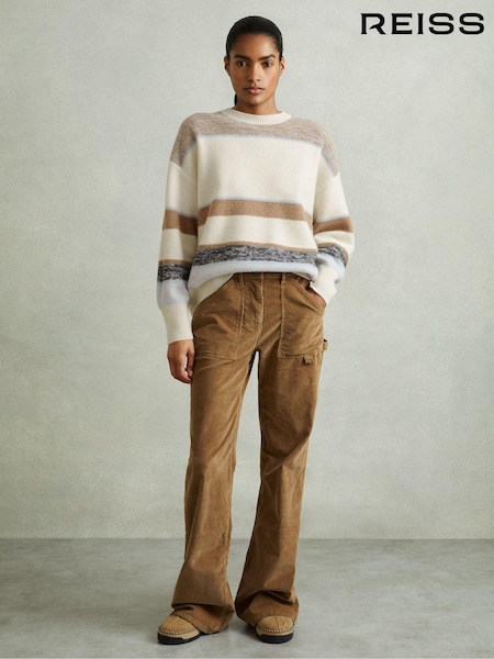 Reiss Ivory/Blue Willow Wool-Cashmere Fuzzy Striped Jumper (E98364) | kr3 168