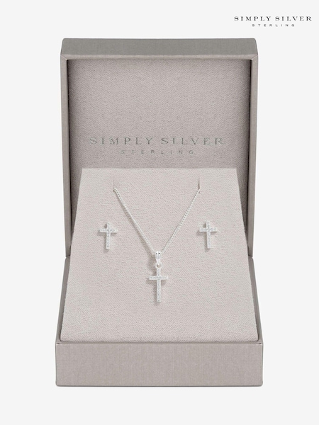 Simply Silver Silver Tone 925 Cubic Zirconia Cross Set With Gift Boxed (E98387) | R$ 295