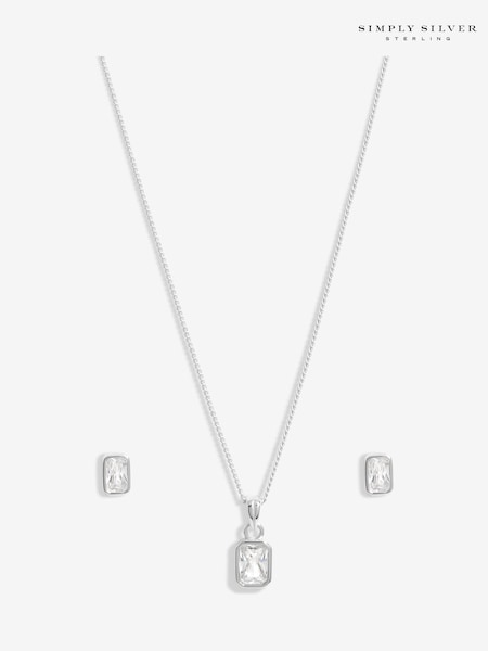 Simply Silver Tone 925 Cubic Zirconia Cushion Set With Gift Boxed (E98400) | 187 LEI